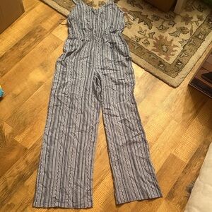Pink Rose Blue and White Striped Sleeveless Jumpsuit